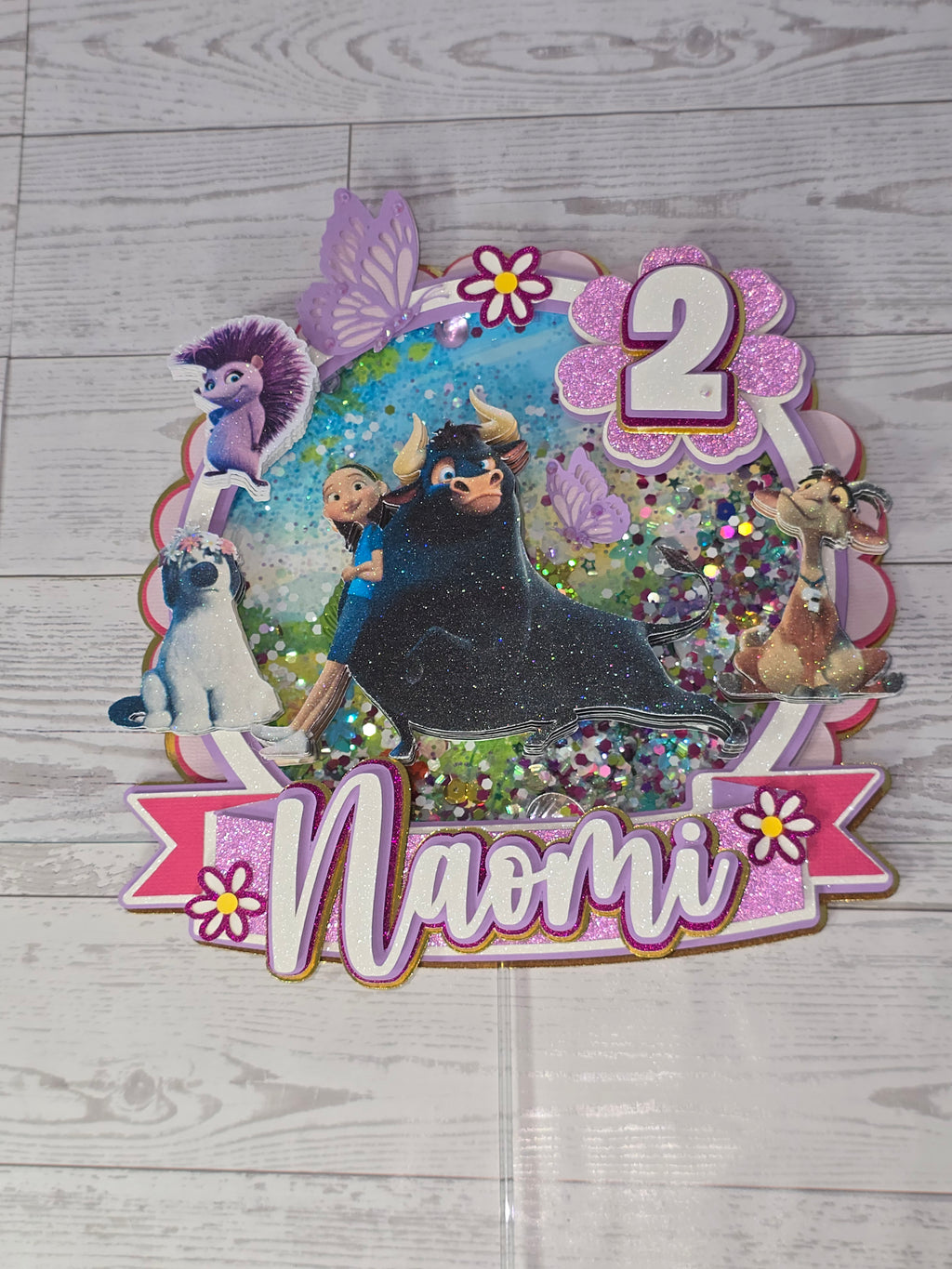 Personalized 3D Ferdinand Cake Topper – Glitter with Name & Age