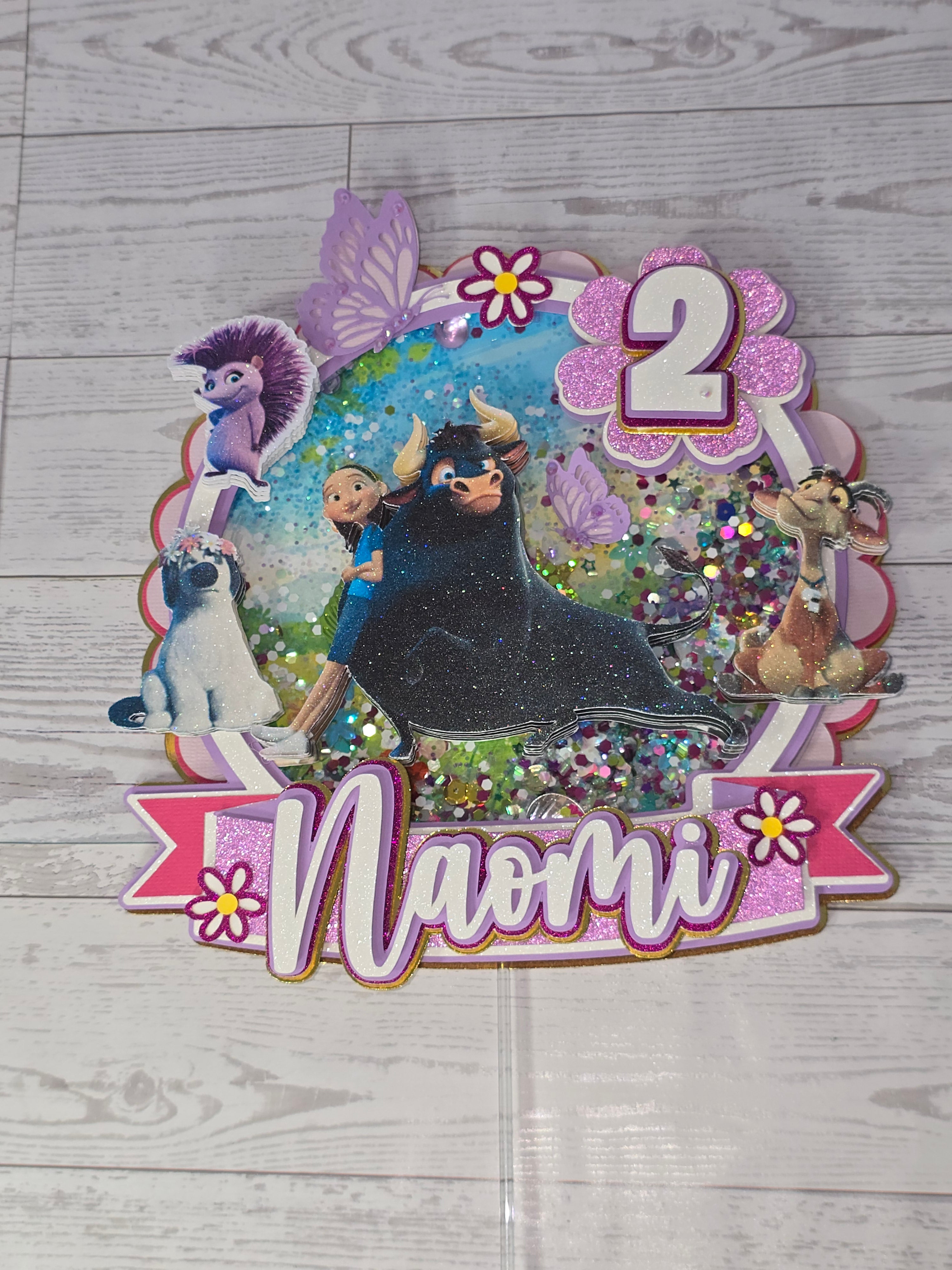 Personalized 3D Ferdinand Cake Topper – Glitter with Name & Age