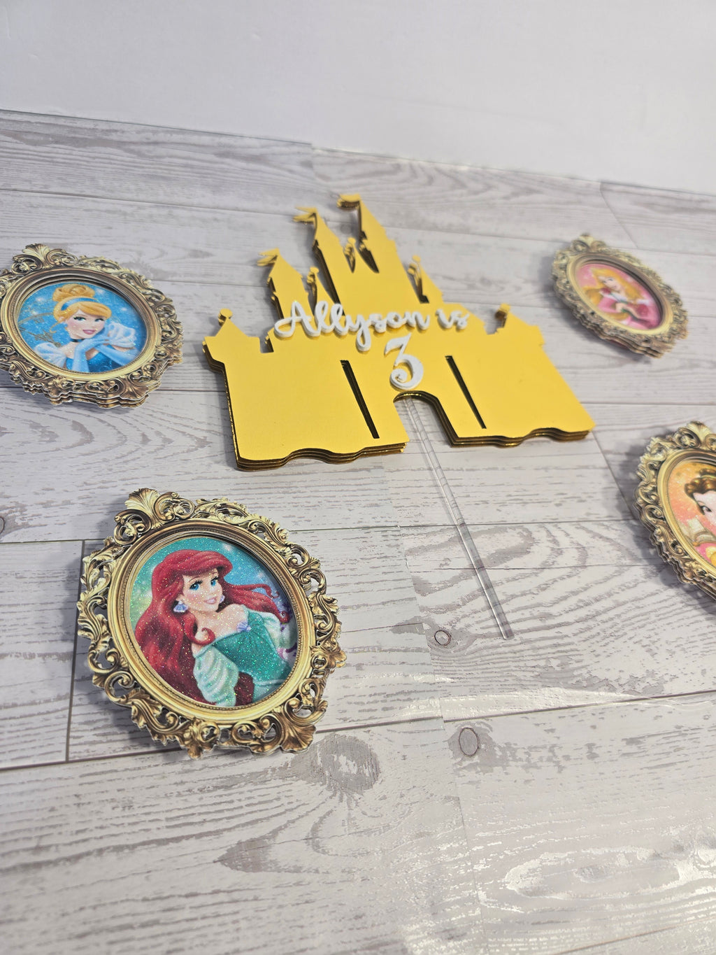Princess Castle Cake Topper Set – Personalized with Name & Age | 3D Glitter Birthday Toppers