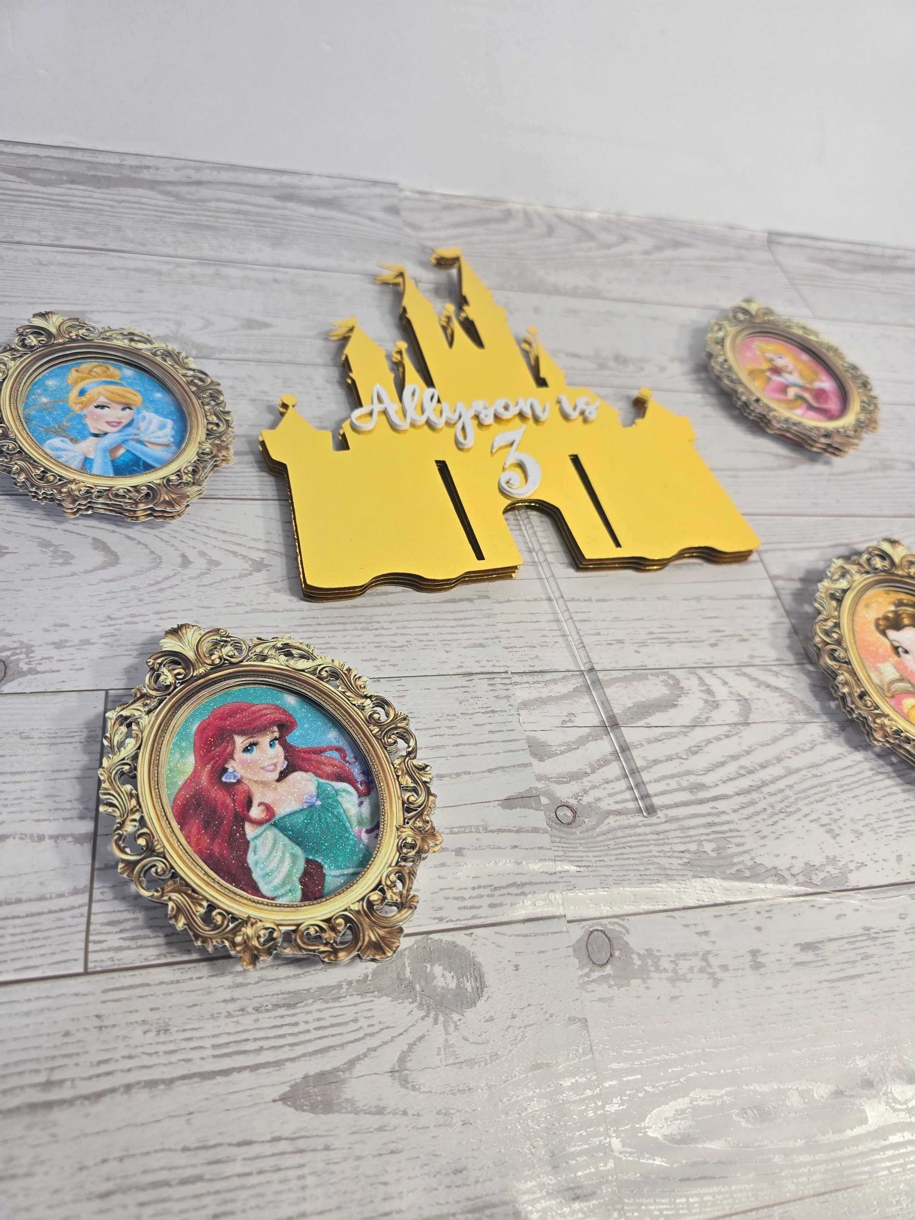 Princess Castle Cake Topper Set – Personalized with Name & Age | 3D Glitter Birthday Toppers