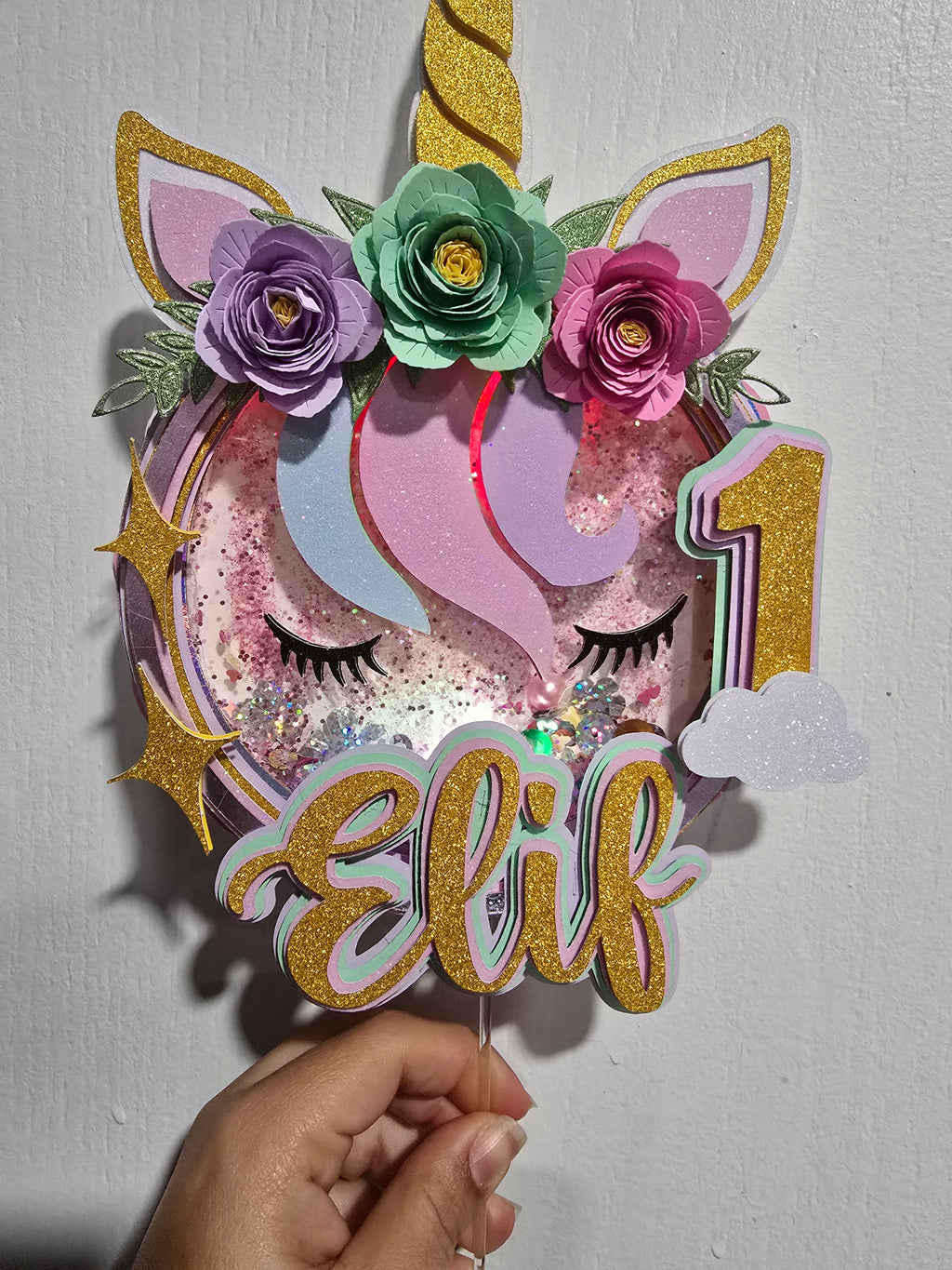 Personalized 3D Glitter Unicorn Cake Topper