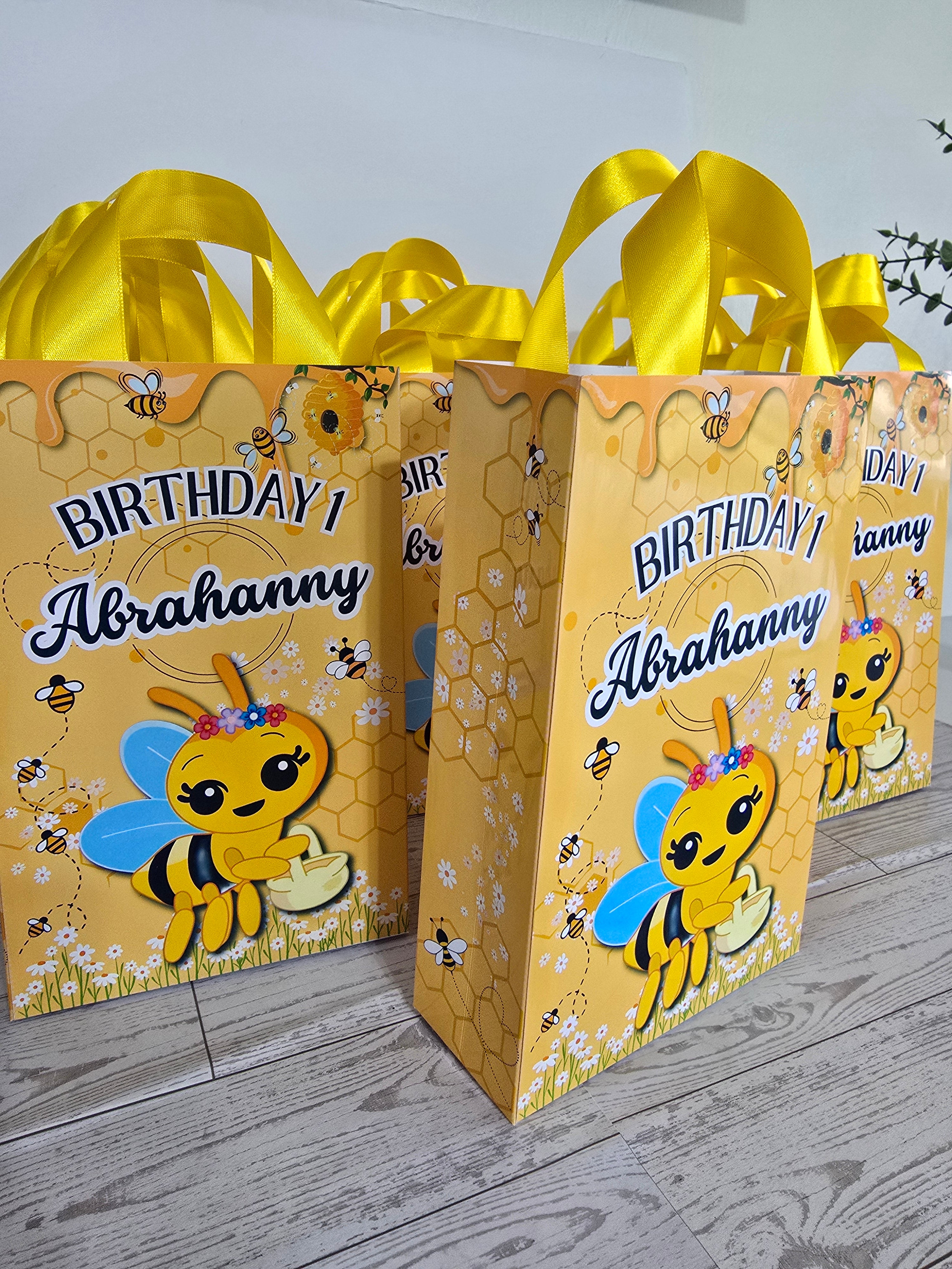 12 Personalized Abejita Chiquitica Birthday Gift Bags with Name & Age – 8.5"x5.5" Ribbon Handles