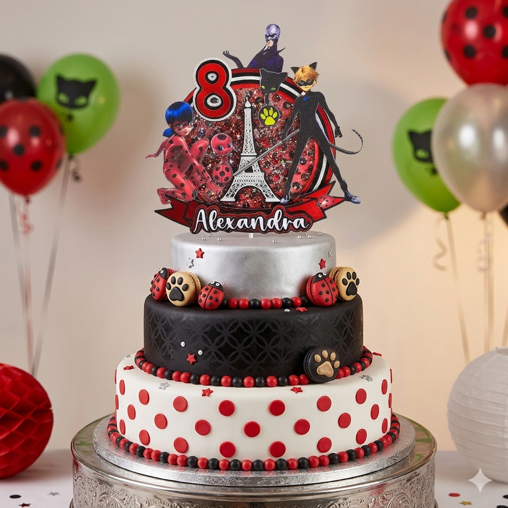 Personalized 3D Glitter Cake Topper (LADY BUG)