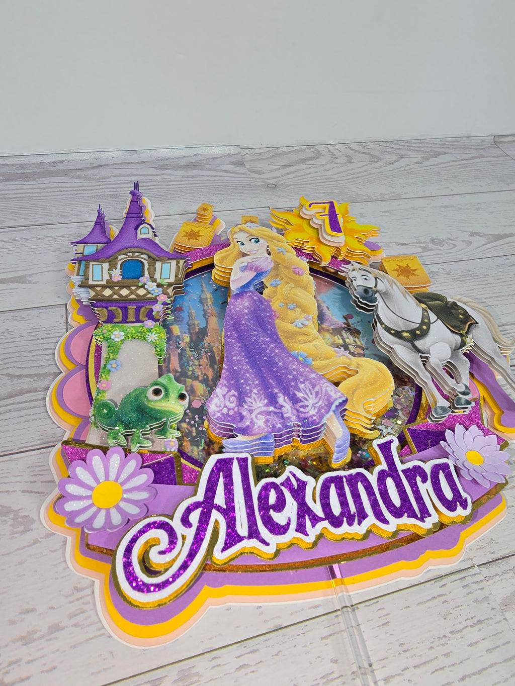 Personalized 3D Glitter Cake Topper – Rapunzel Theme