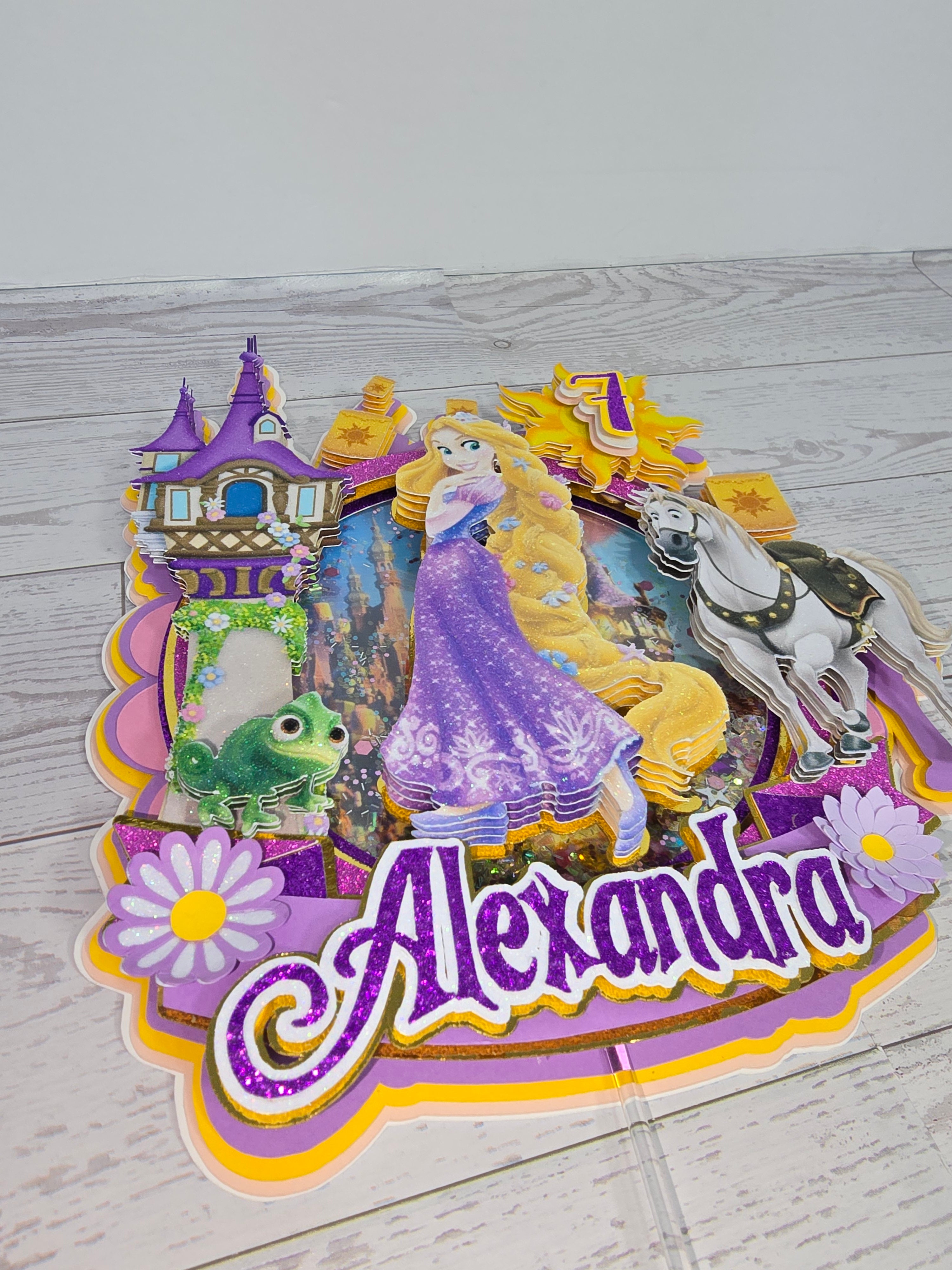 Personalized 3D Glitter Cake Topper – Rapunzel Theme