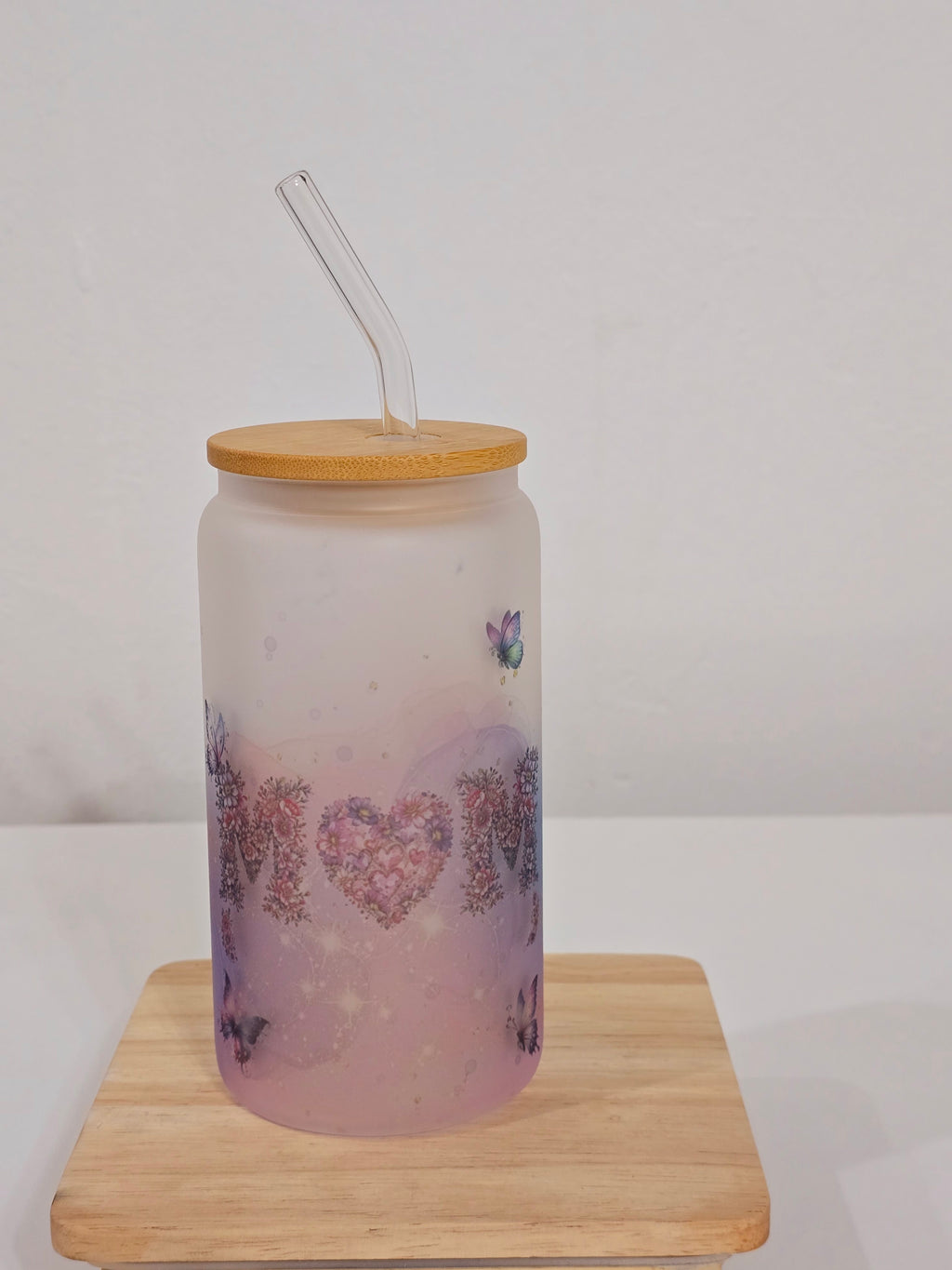 Personalized Glass Tumbler with Bamboo Lid & Glass Straw – Mother's Day Gift