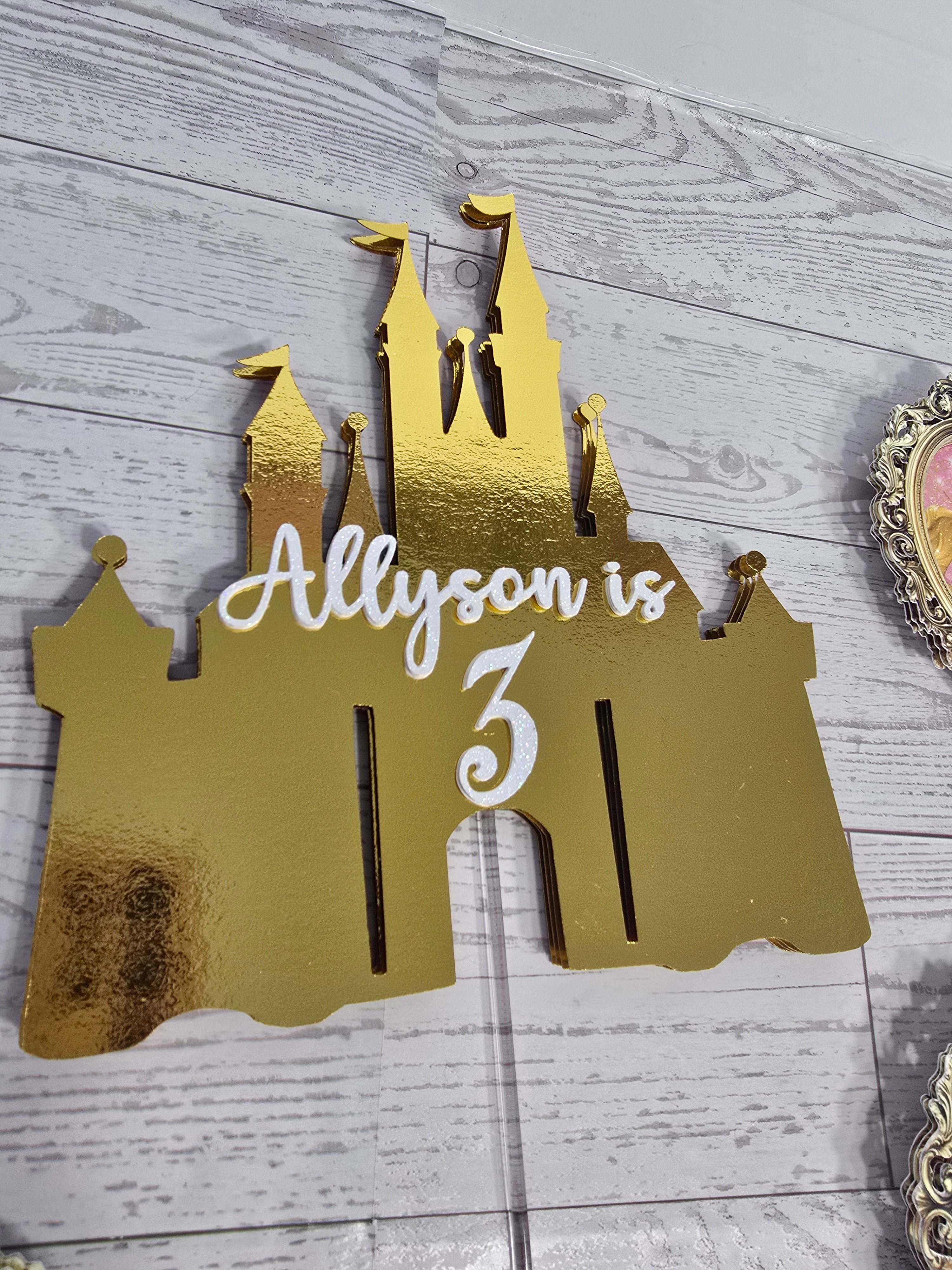 Princess Castle Cake Topper Set – Personalized with Name & Age | 3D Glitter Birthday Toppers
