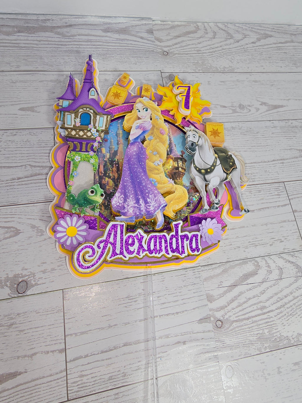 Personalized 3D Glitter Cake Topper – Rapunzel Theme