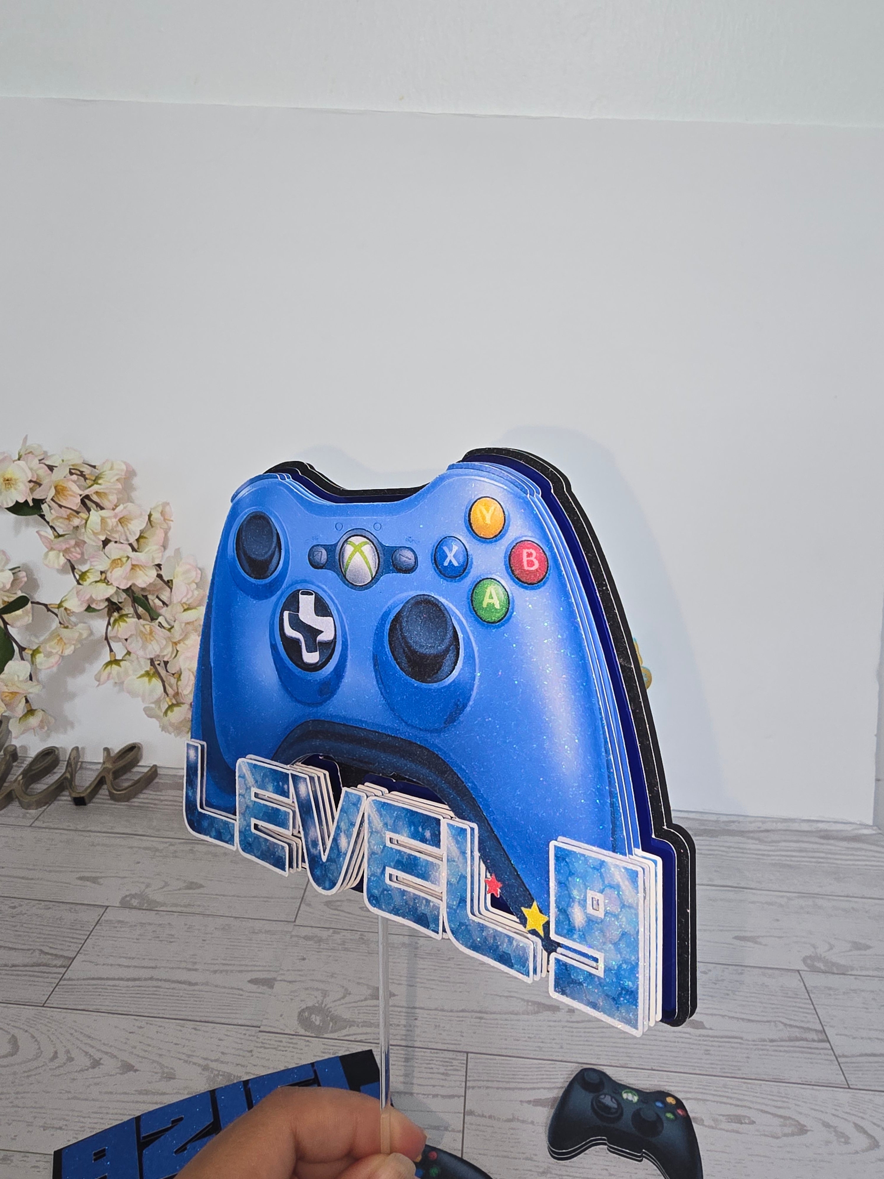 Personalized 3D Video Game Cake Topper – Glitter with Name and Age