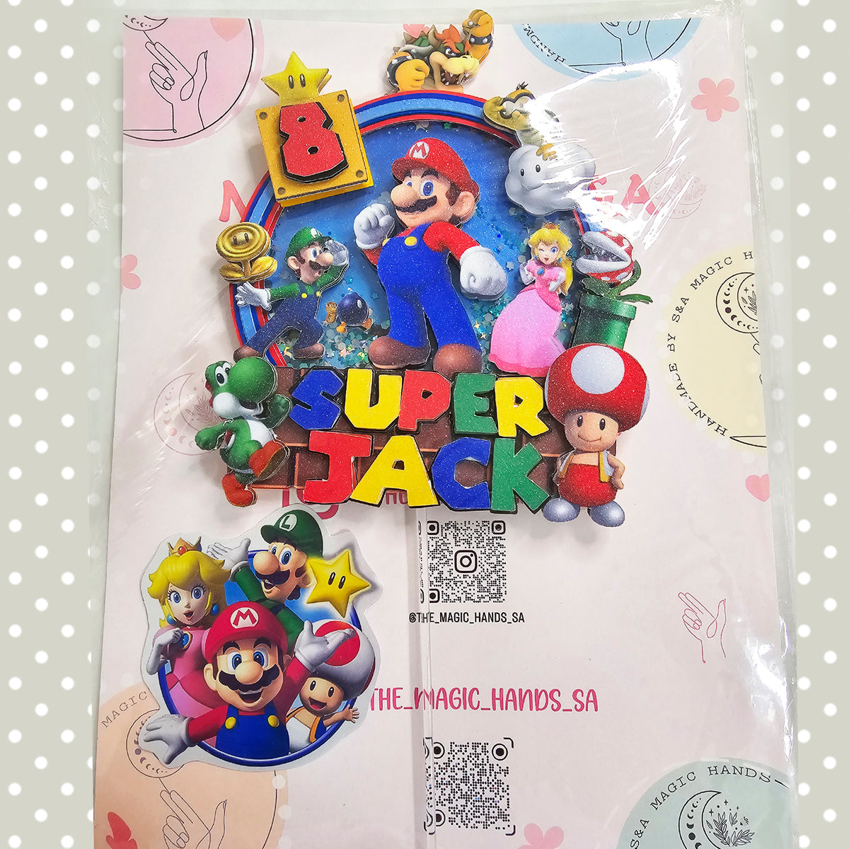 Adorno para tarta de dibujos animados con purpurina 3D personalizado de SUPER MARIO